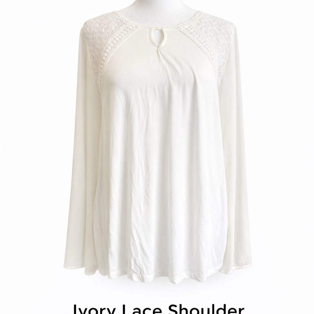 Dana Buchman Ivory Lace-Shoulder Sheer Long Sleeves